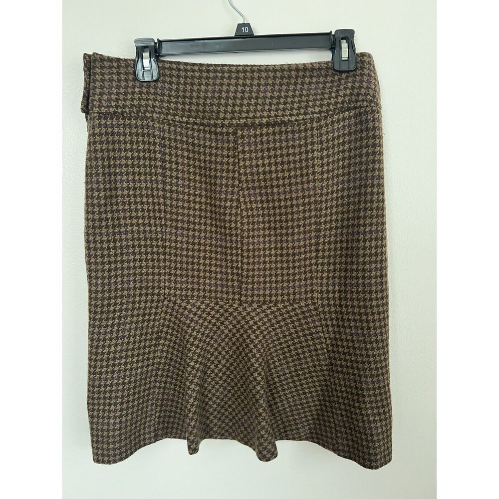 Lauren Ralph Lauren Exclusive 6 Brown‎ Houndstooth Wool Lined Skirt Office Siren - Picture 3 of 7